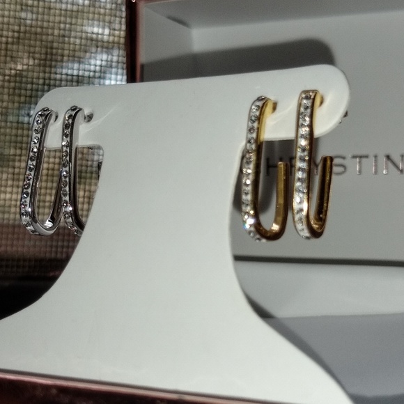 Chrystina Two-Tone Crystal Hoop Earring Set - Picture 5 of 8